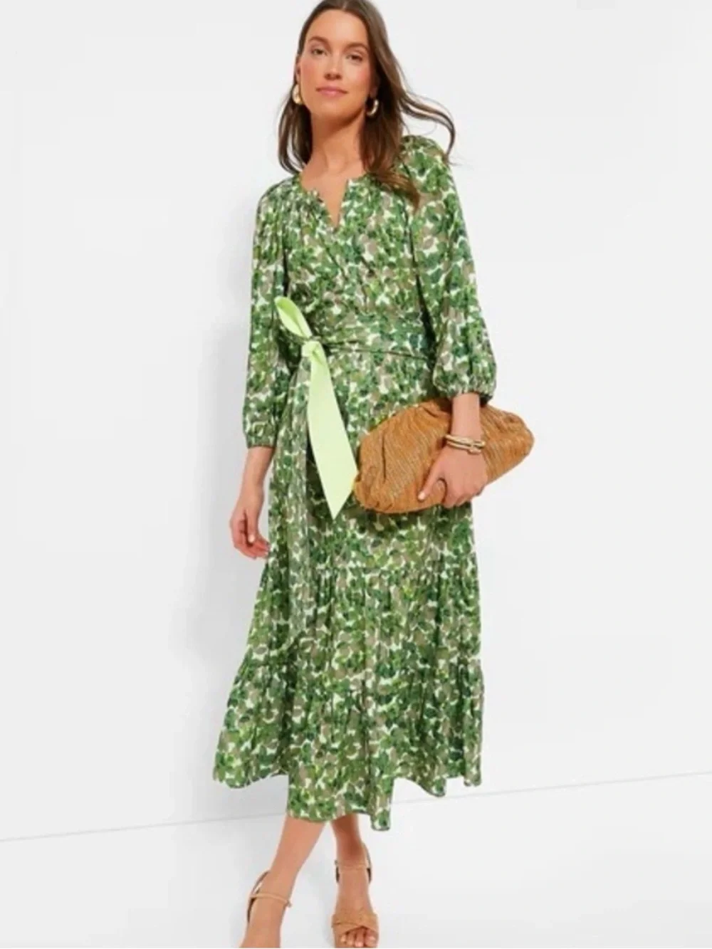 Tuckernuck Green Floral Tie-Waist Midi Dress - Picture 1 of 6
